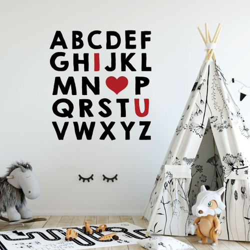 Nursery Wall Decal - Alphabet Letters I Love You - Vinyl Decor For Children's Bedroom or Playroom