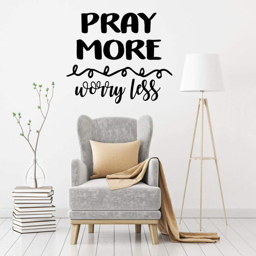 Prayer Wall Decal ' 'Pray More, Worry Less' - Silhouette Pattern Included- Christian Vinyl Decoration for Home, Bedroom, Living Room
