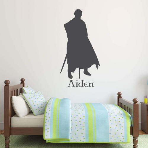 Robin Hood Warrior Hero Personalized Vinyl Wall Decals for Boys Bedroom, Playroom, Birthday Sticker Silhouette of Caped Swordsman