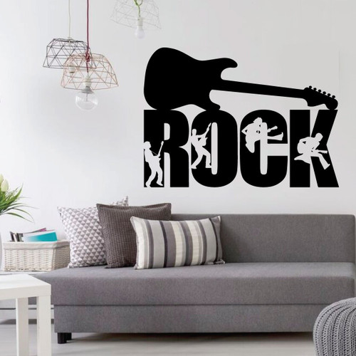 Rock Guitar Wall Decor - Guitar Players Silhouette - Music Studio Decor - Vinyl Decorations for Home, Bedroom or Playroom - Musician Gift
