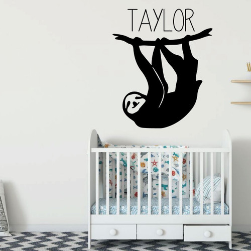 Sloth Wall Decal - Personalized Animal Jungle Theme Vinyl Sticker Decoration for Children's Bedroom, Playroom or Baby Nursery