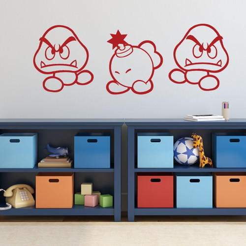 Super Mario Wall Decor - Goomba And Bob-omb - Vinyl Wall Decal for Boys Room, Playroom, Video Game Fan Birthdays and Events