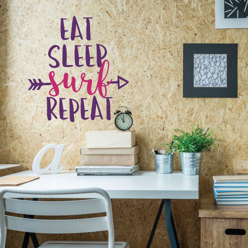 Surfing Wall Decor - Eat Sleep Surf Repeat - Wall Decals for Home Decor, Bedroom, Playroom, Dorm Or Beach House - Surfer Gift.
