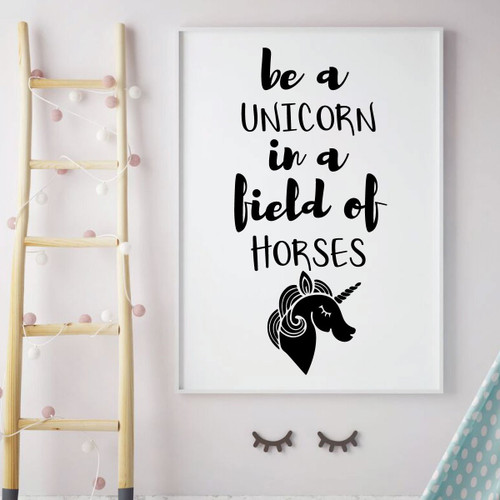 Unicorn Wall Decal - In A Field Of Horses - Vinyl Decor for Girl's Bedroom, Playroom or Children's Room Decoration