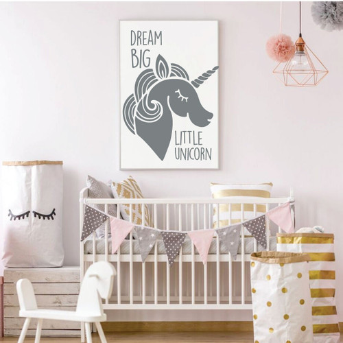 Unicorn Wall Decor - Dream Big Little Unicorn - Vinyl Decal For Girl's Bedroom, Nursery, Playroom or Bathroom - Kids Home Decorations