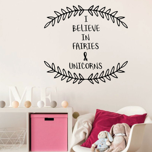 Unicorn Wall Decor - I believe in Fairies - Vinyl Decal Sticker for Girl's Bedroom Decor, Playroom or Children's Room Decoration