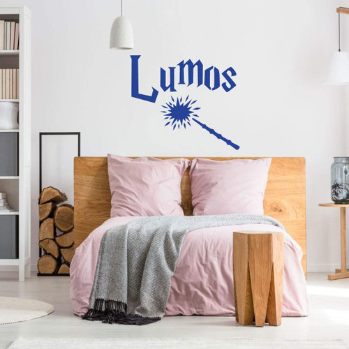 Vinyl Wall Decal with Lumos Lettering and Magic Wand Silhouette for Children's Bedroom or Playroom