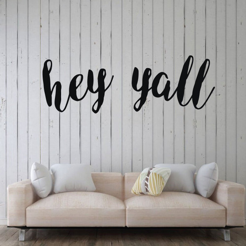 Wall Decal for Living Room - Hey Yall - Farmhouse Vinyl Sticker Art Decoration for Home or FamilyRoom Decor