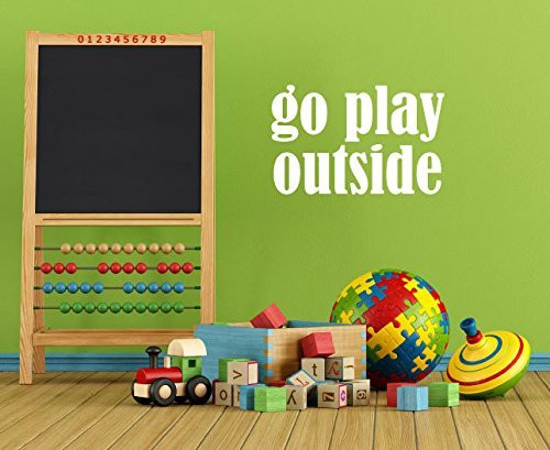 Wall Quotes About Play "Go Play Outside" Vinyl Wall Decal for Kids Playroom, Bedroom, School Classroom, Library, Office