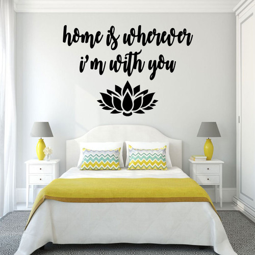 Wedding Gift Decor Vinyl Wall Lettering with Lotus Flower Decals for Bedroom - Sizes Range from Small to Large - Available in Black, White, Pink, Purple, 25 Bright Colors