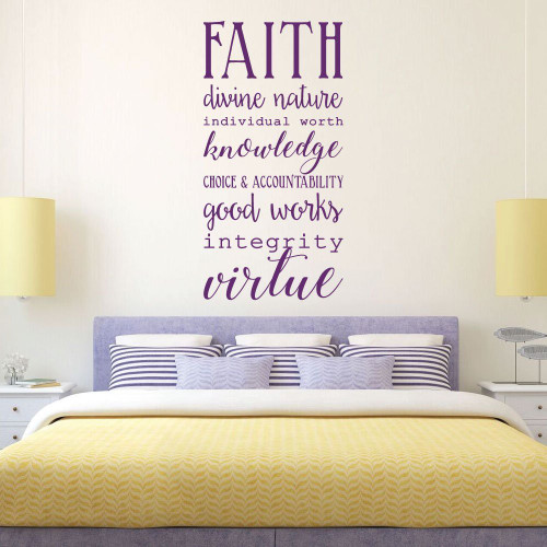 Young Women LDS - Faith, Divine Nature, Individual Worth, Knowledge, Choice & Accountability, Good Works, Integrity, Virtue - Religious Decals for Home, Girls Room Wall Art