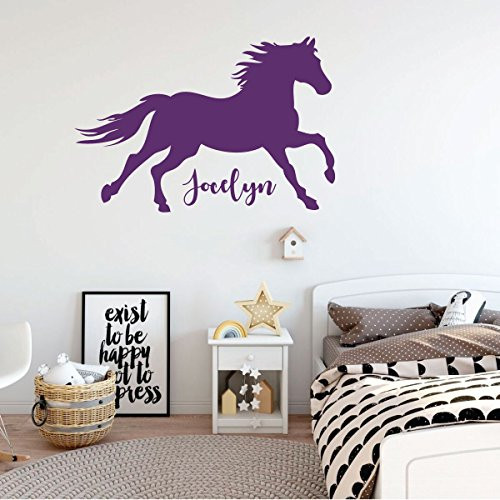 Running Horse with Personalized Name Vinyl Decal Sticker - Purple