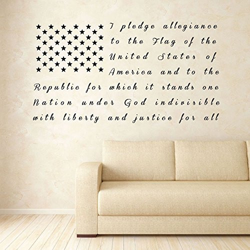American flag with Pledge of Allegiance text vinyl wall decal for home or classroom