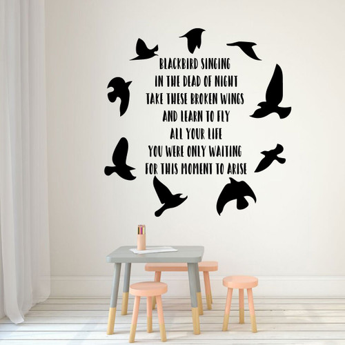 Beatles Blackbird Wall Decal - Lyrics - Black