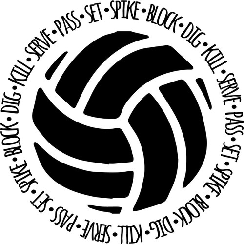 Volleyball decal with block dig kill serve pass set spike text vinyl sticker