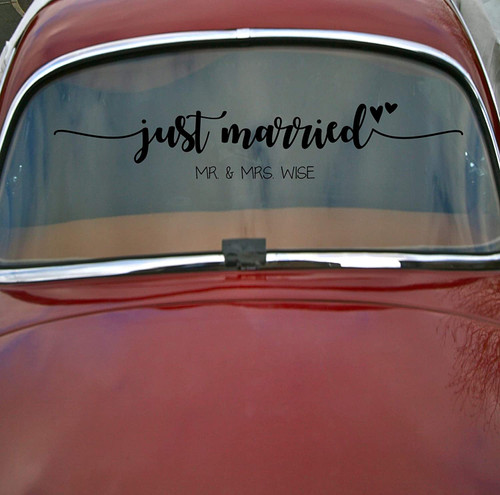 'Just Married' Car Window Decal with Mr. and Mrs. - Black