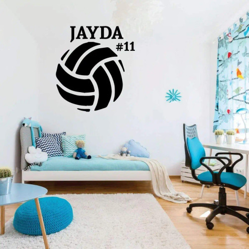 Volleyball Wall Decal - Personalized Ball Sticker, Black, Personalized