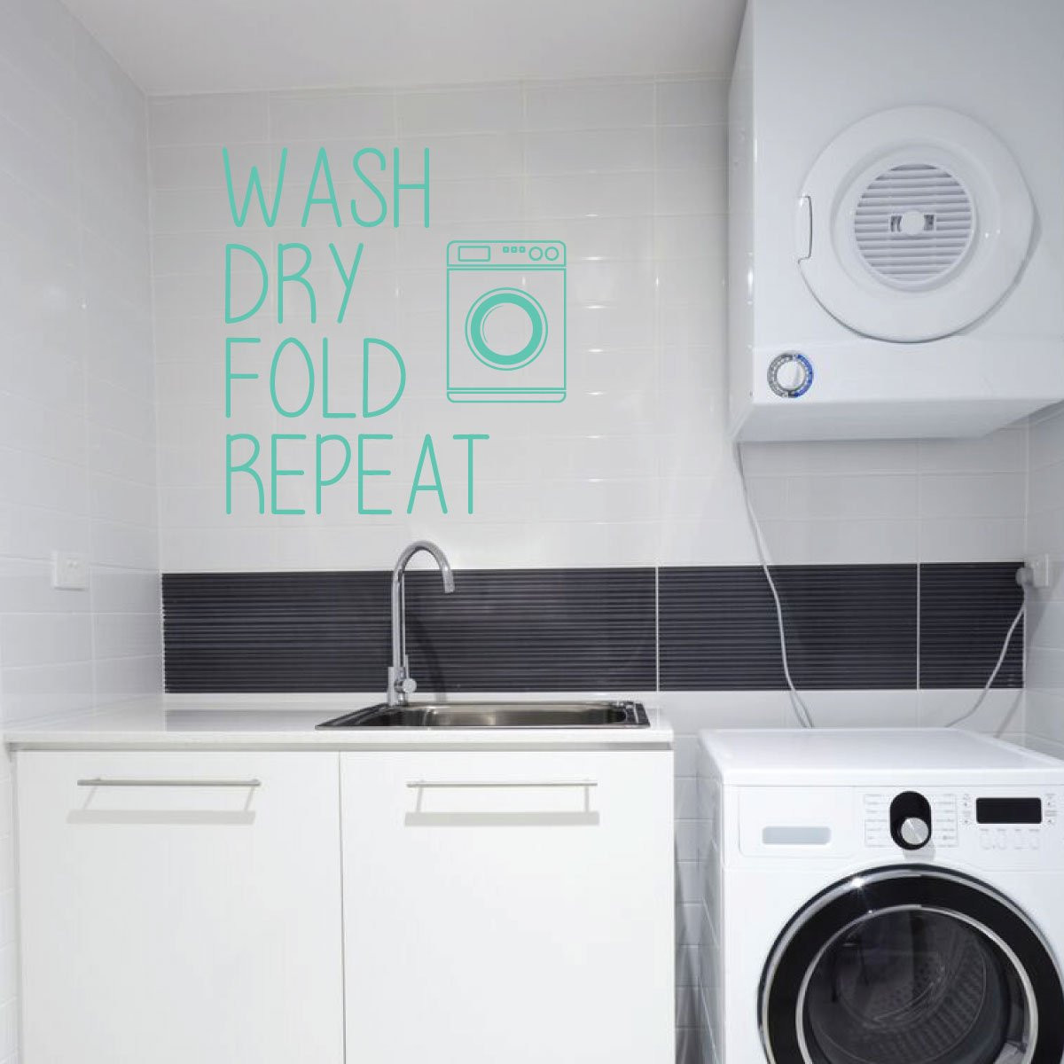 Wash Dry Fold Repeat laundry room wall decal in farmhouse style