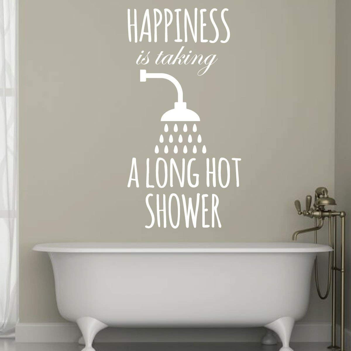 Bathroom wall decor vinyl decal with decorative text on a bathroom wall
