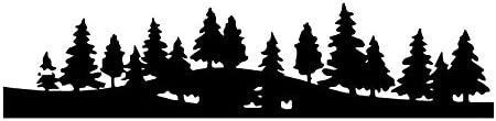 Forest Tree Line Silhouette vinyl wall decal of pine trees spanning an accent wall above a modern sofa