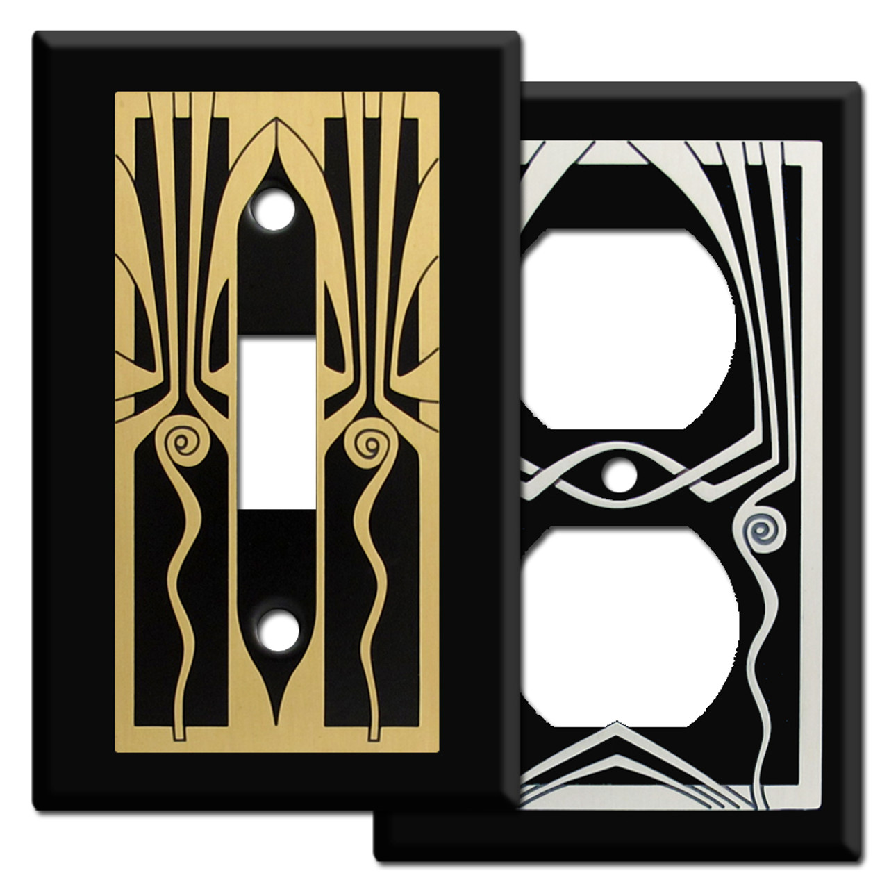 Retro Art Deco Light Switch Wall Plates in Black Kyle Design