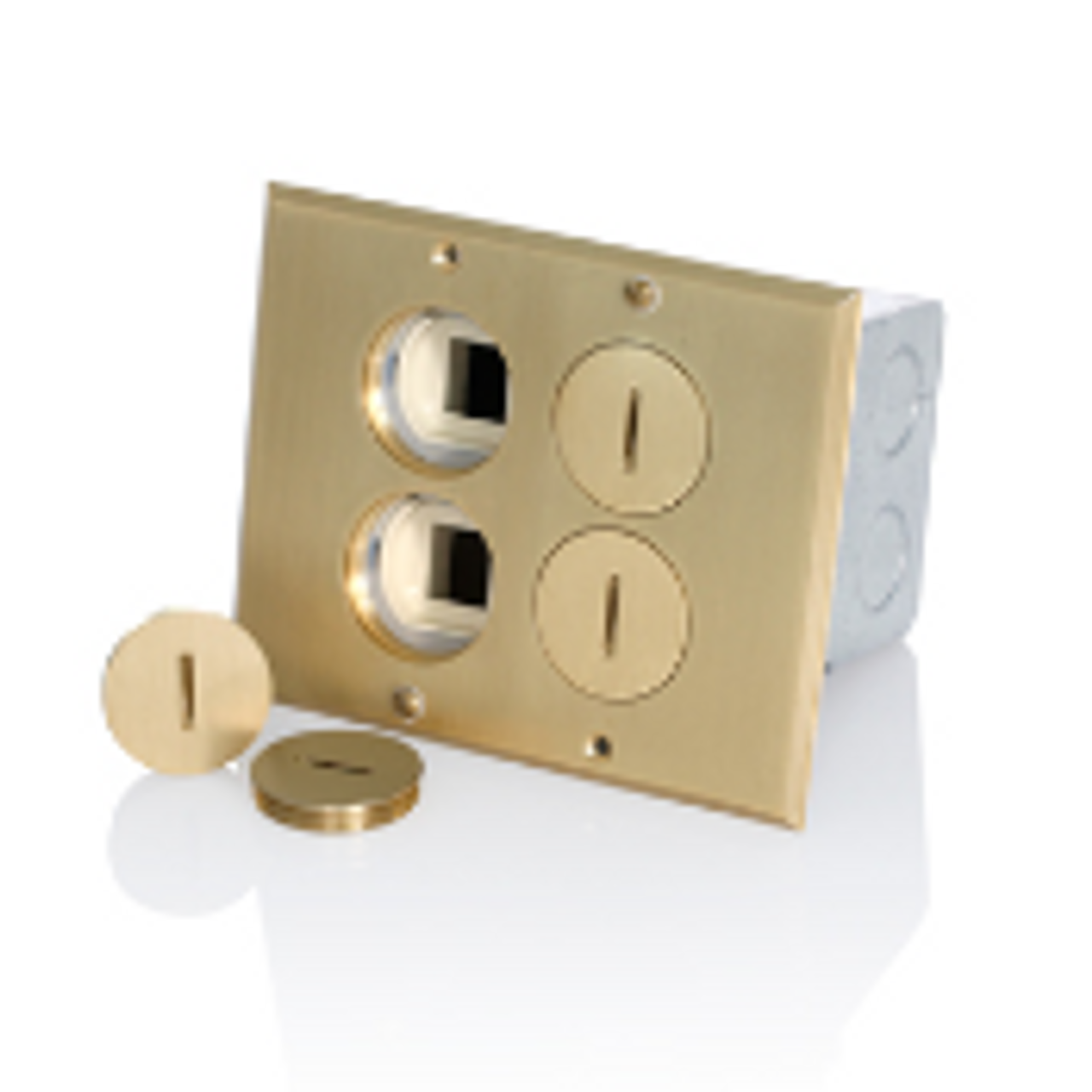 Brass 2Gang Duplex Floor Outlet 15A + Data Ports Leviton