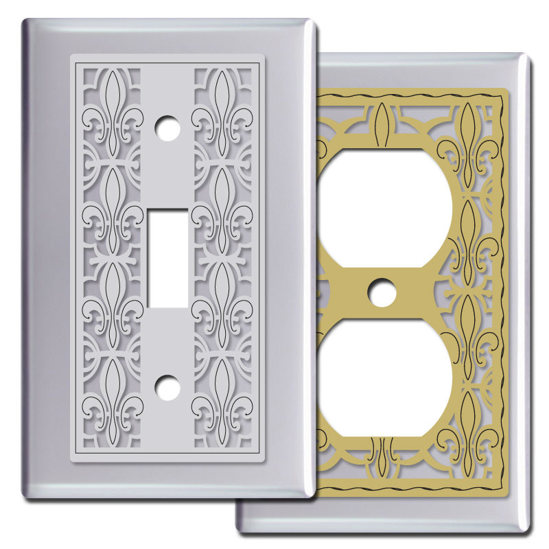 Fleur de Lis Light Switch Plates in Polished Chrome