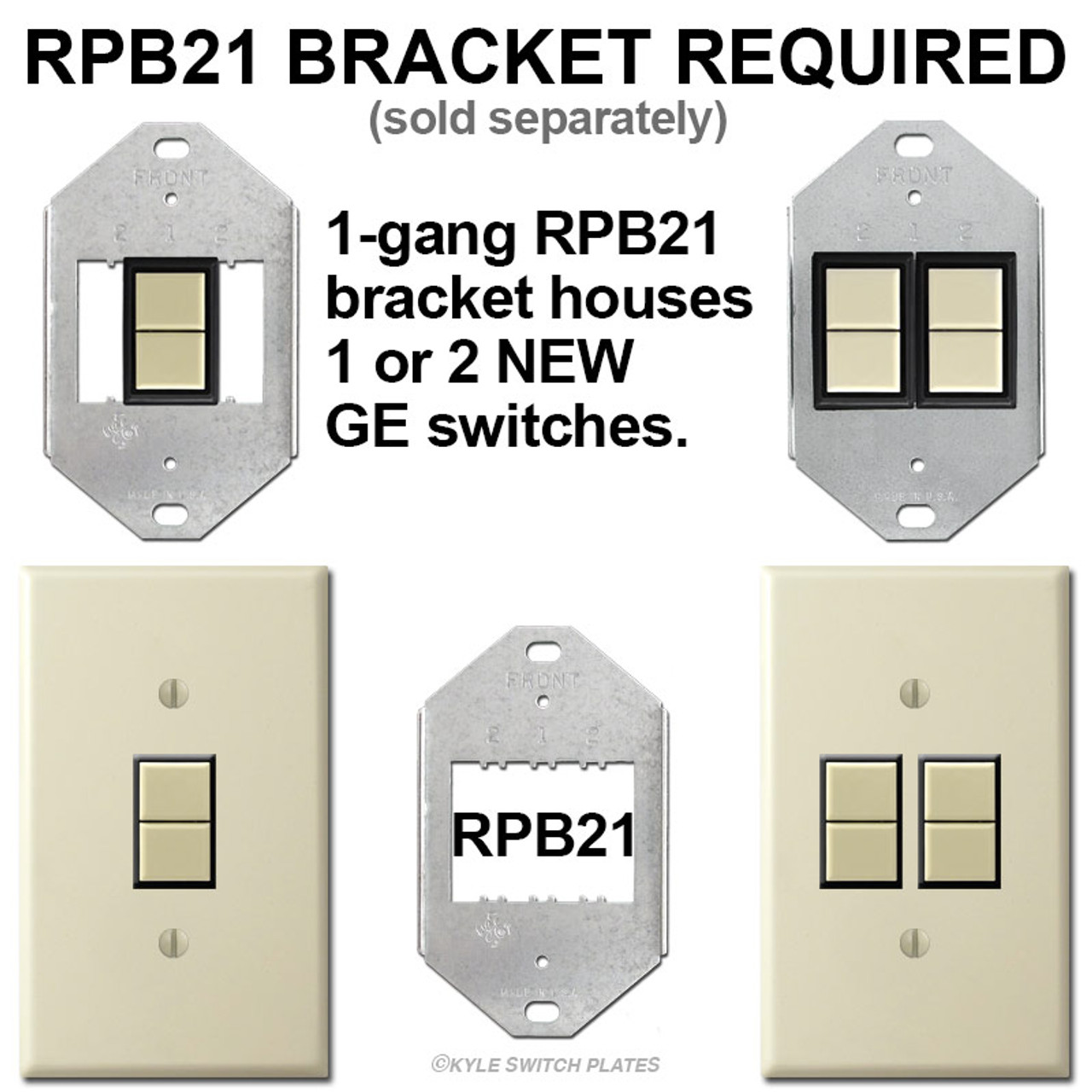 Bracket Mount Switch Plates for 2 GE Low Voltage Switches White