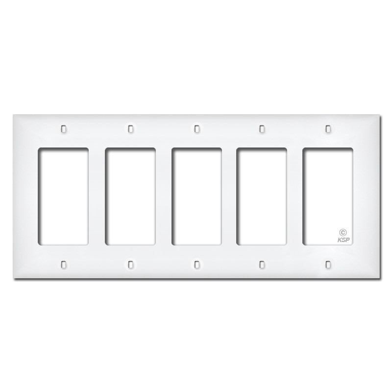 White Plastic 5 Gang Decora Switch Plate | Kyle Switch Plates