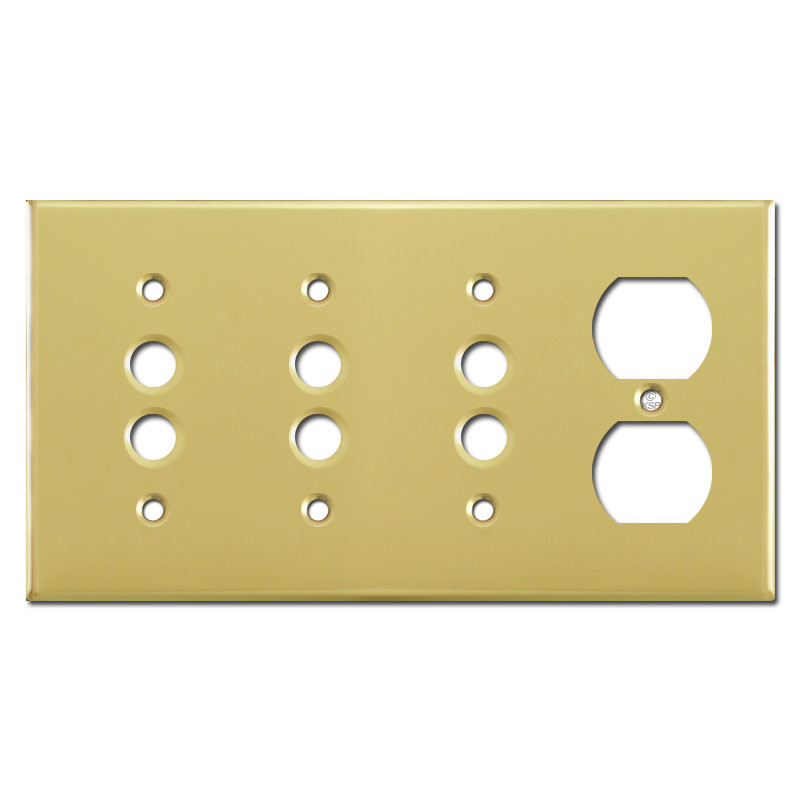 3 Push Button 1 Duplex Receptacle Wall Plate - Polished Brass | Kyle