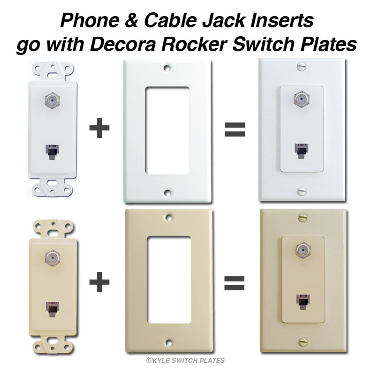 White Decorator Phone and Coaxial Cable Jack Inserts