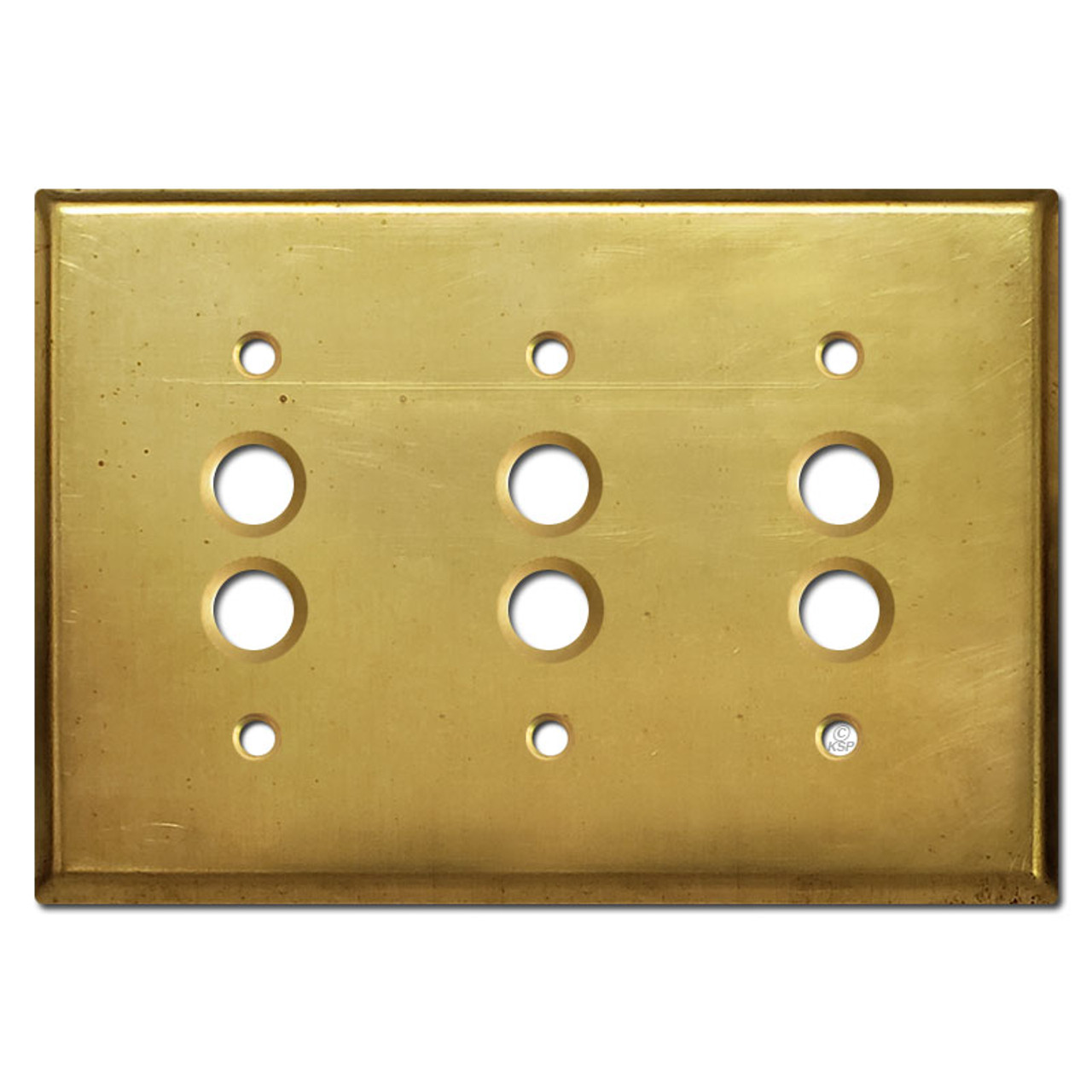 3 Gang Push Button Light Switch Cover - Raw Brass