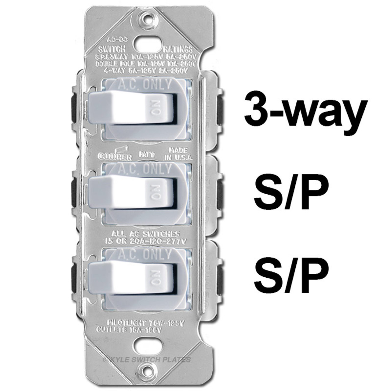 Stacked 3 Toggle Switch Set 3-Way S/P S/P White 15A Despard