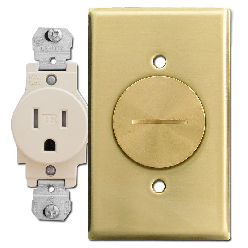 15A Single Receptacle Floor Box with Brass Switch Plate Leviton