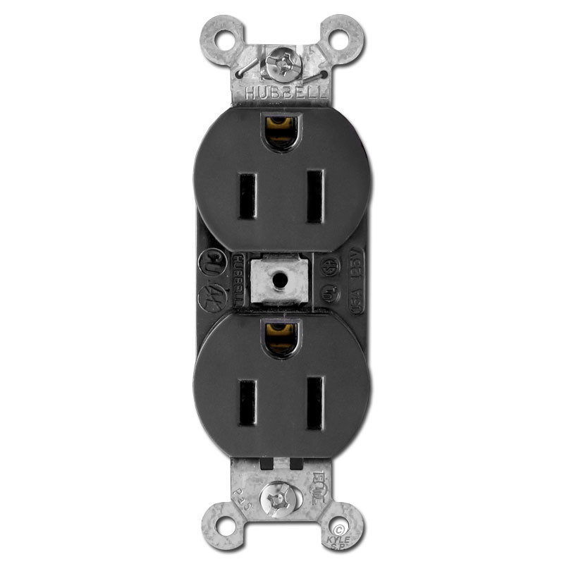 Black 15A Duplex Receptacle - Hubbell 5252 | Kyle Switch Plates