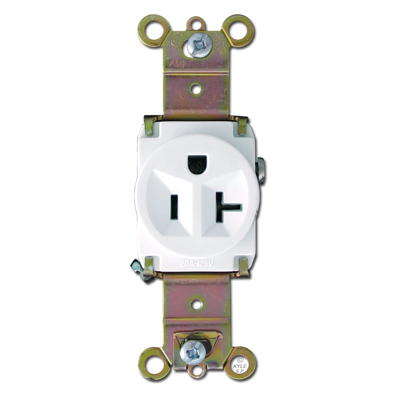 Leviton 5361-W Heavy-Duty Single Receptacle – 20 Amp, 125 Volt, Self-Grounding, White – Industrial Grade