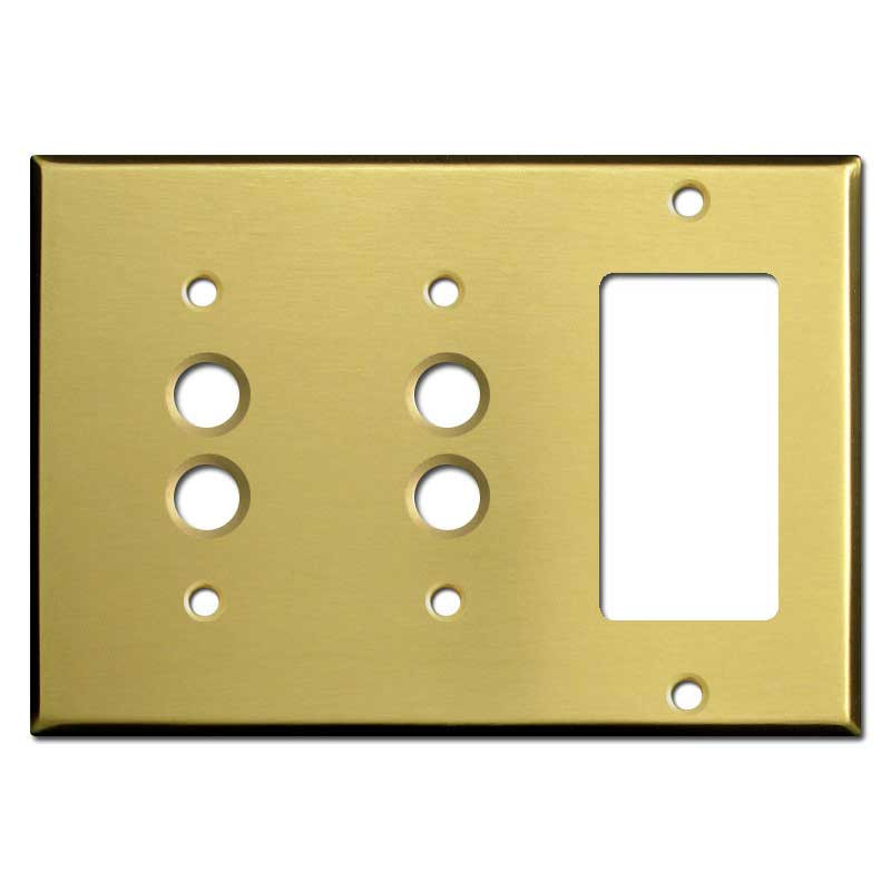 2 Push Button 1 Decora Rocker GFCI Outlet Wall Plate - Satin Brass