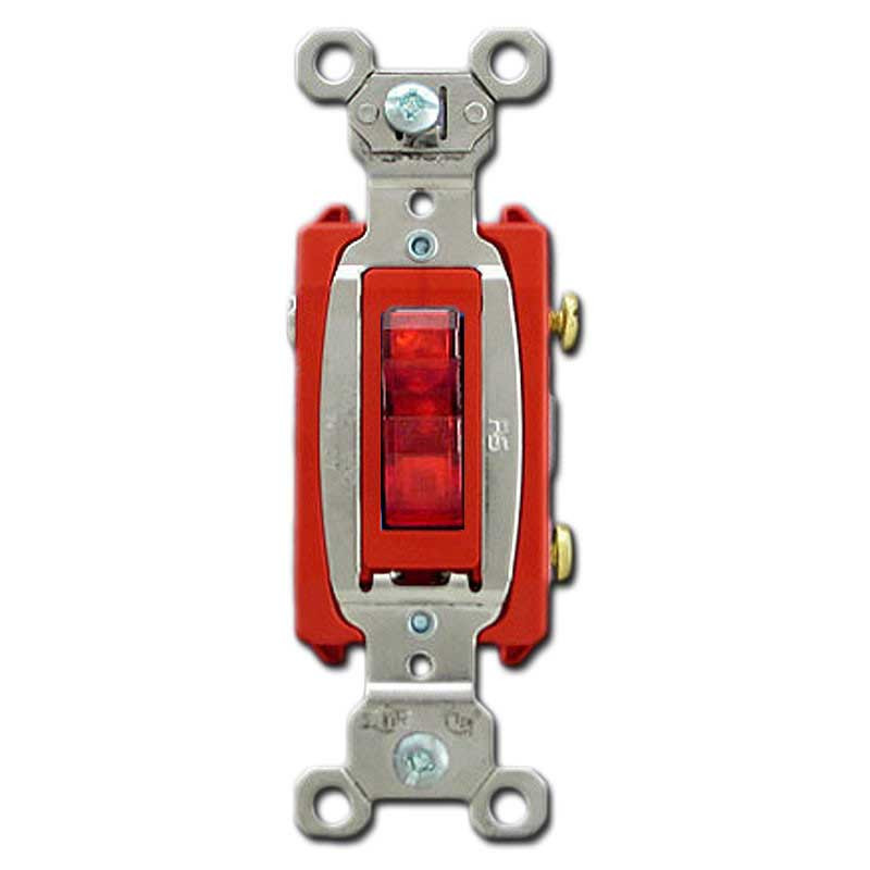 Red 20A Pilot Light Toggle Switches - P&S PS20AC1-CRPL
