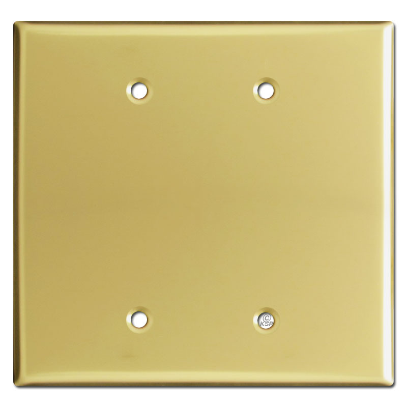 Oversized Two Blank Jumbo Wall Plate Cover Polished Brass