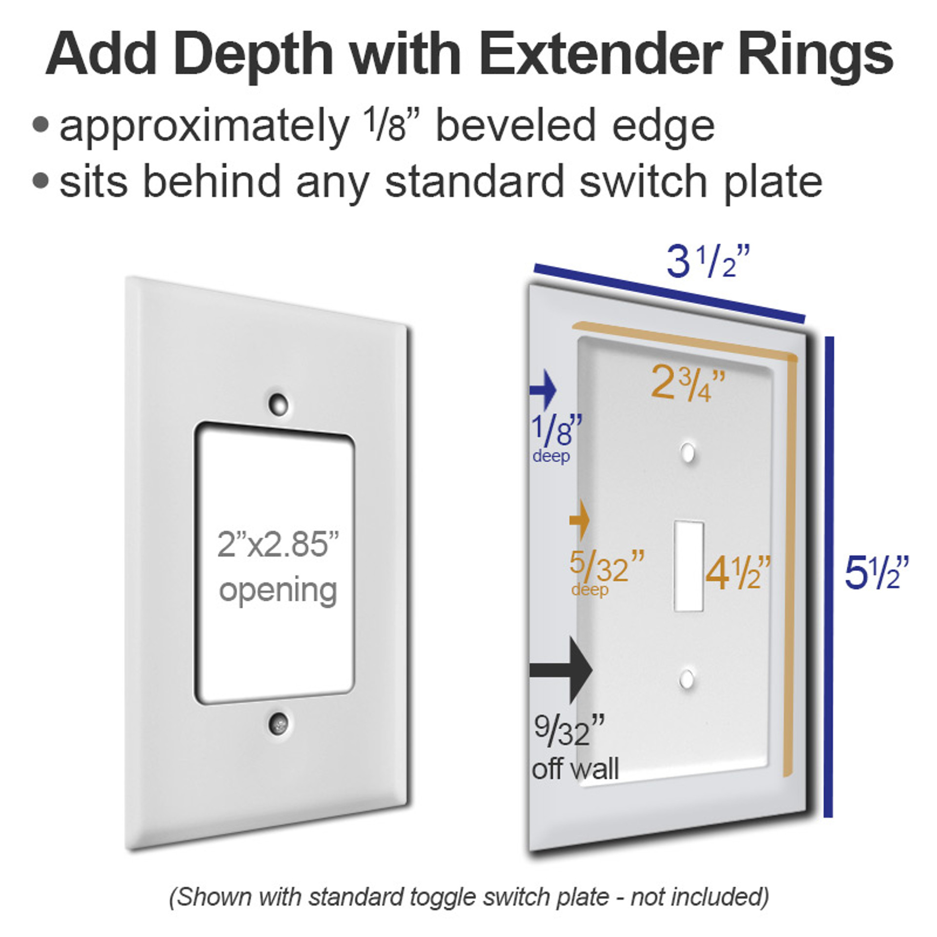 Deep Switch Plate Cover Extender Ring for Shallow Wall Box
