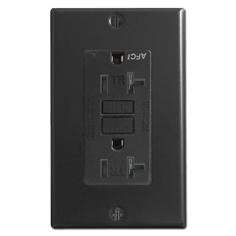 AFCI Receptacle 20A Leviton Decora TR Black Kyle Switch Plates