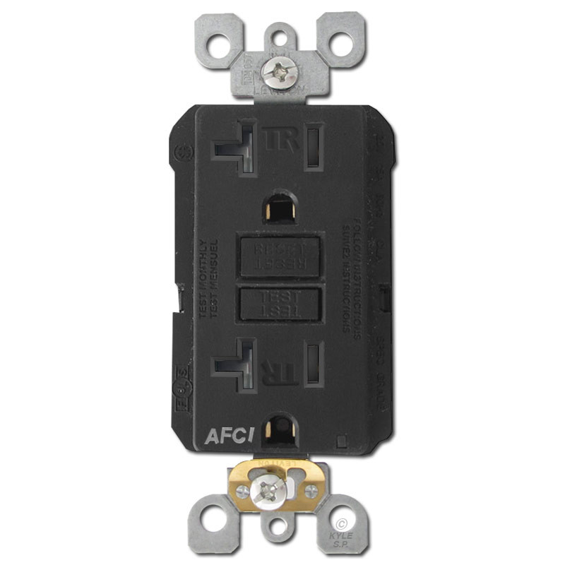 AFCI Receptacle 20A Leviton Decora TR - Black | Kyle Switch Plates