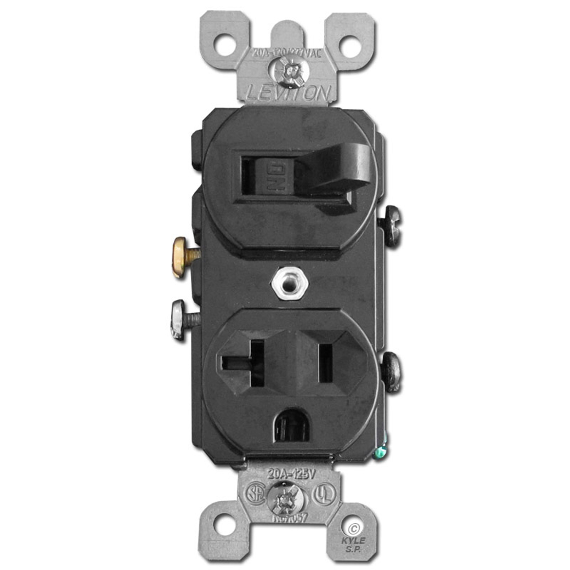 Black Duplex 20a Receptacle And Horizontal Toggle Switch Leviton 5335