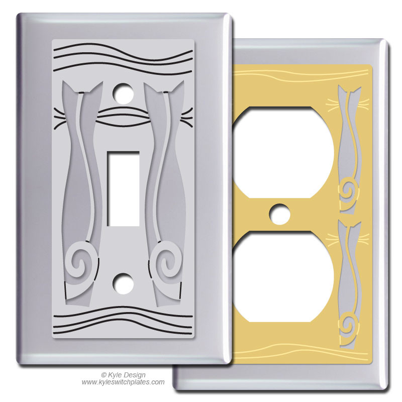 Sophisticated Cat Light Switch Wall Plates in Chrome Kyle Design