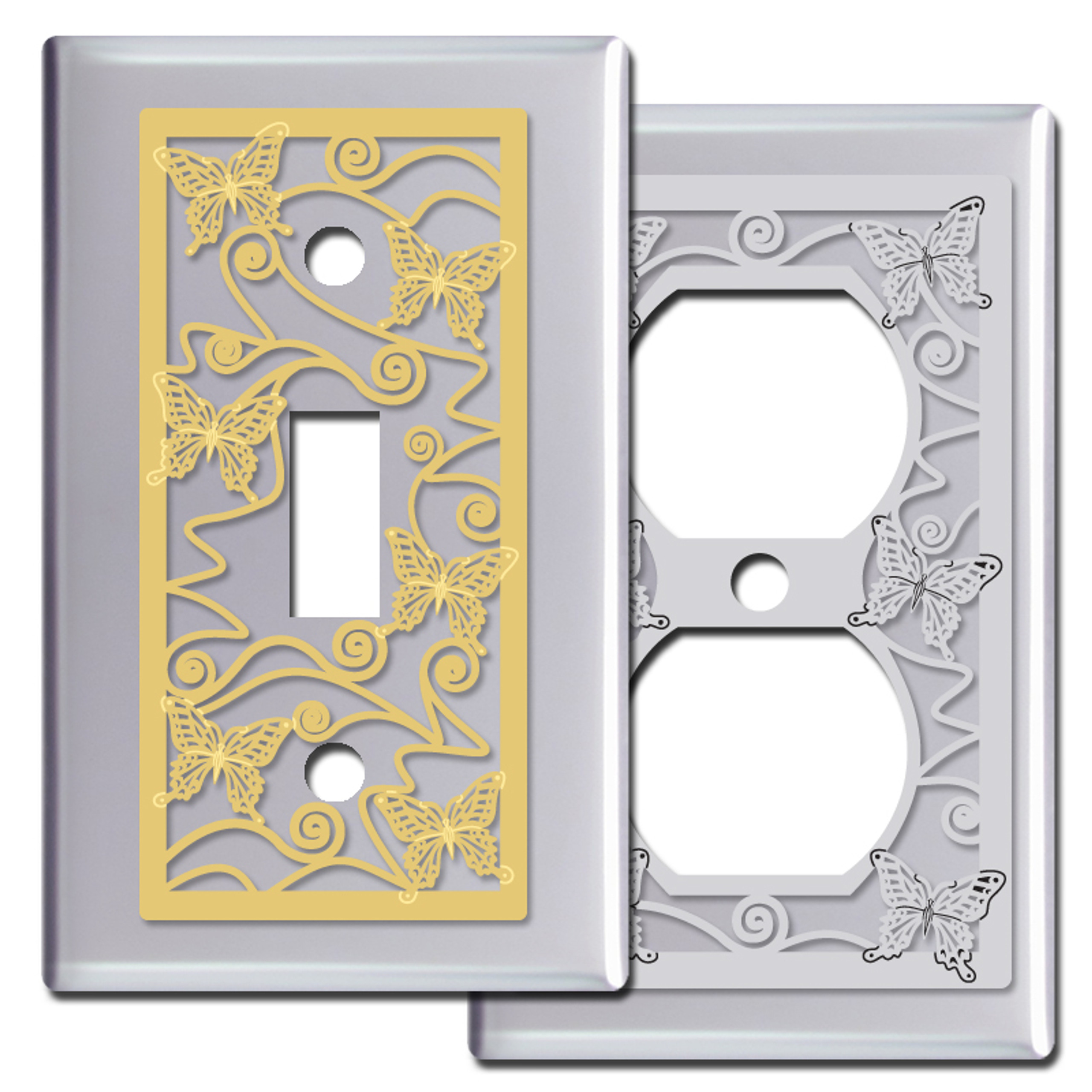Butterfly Custom Switch Plate Covers in Polished Chrome