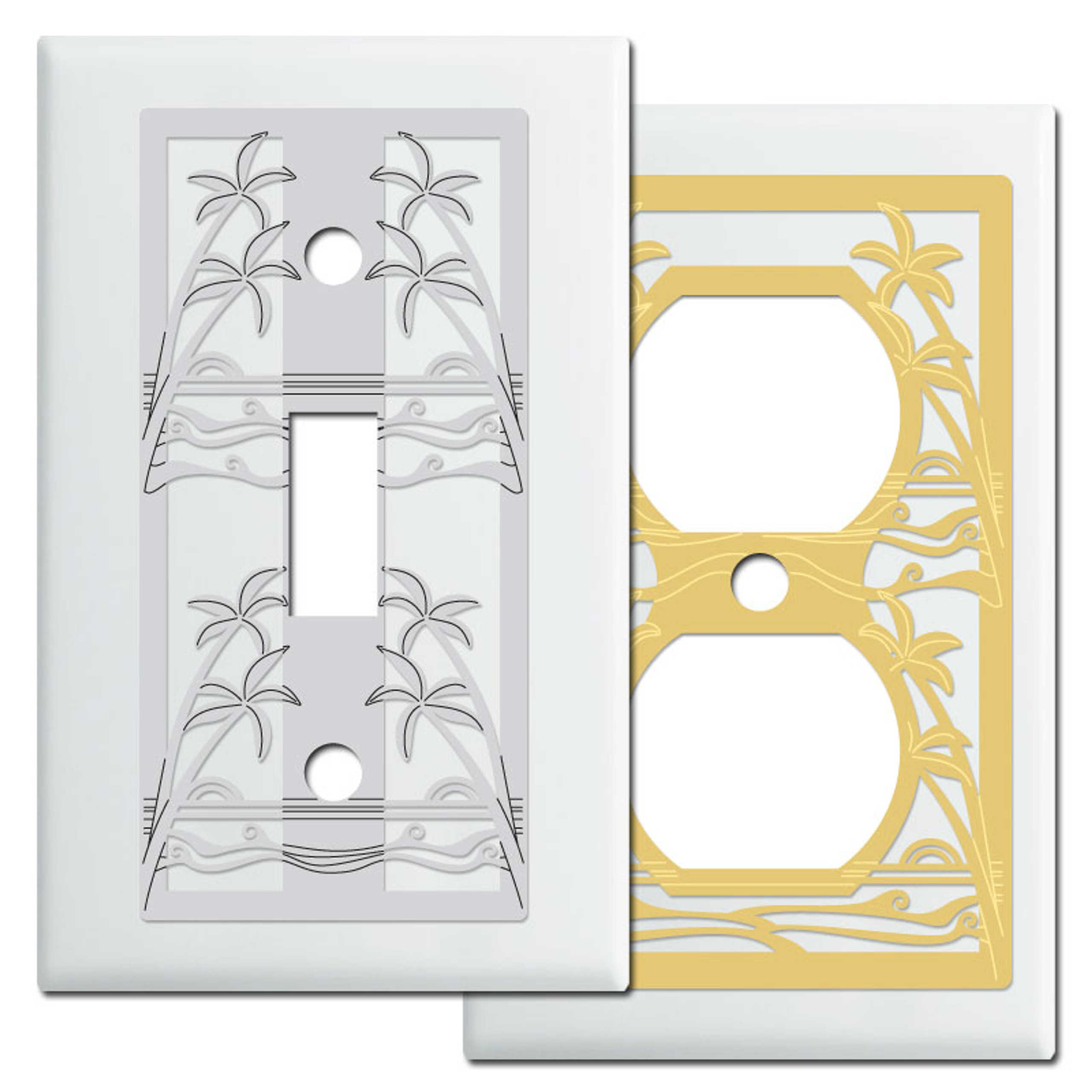 Tropical Palm Tree Wall Plate Covers In White Kyle Design