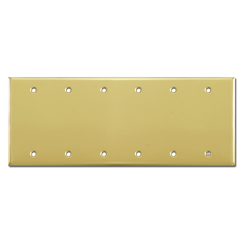 6 Gang Blank Wall Plate Cover Polished Brass