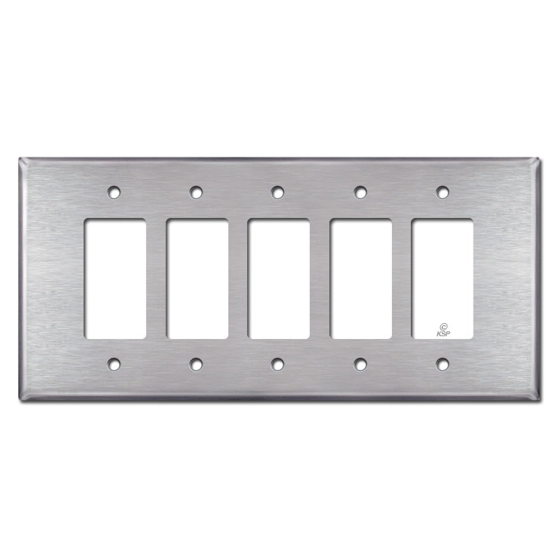 Oversized Five Switch Rocker Light Plate - Satin Stainless Steel