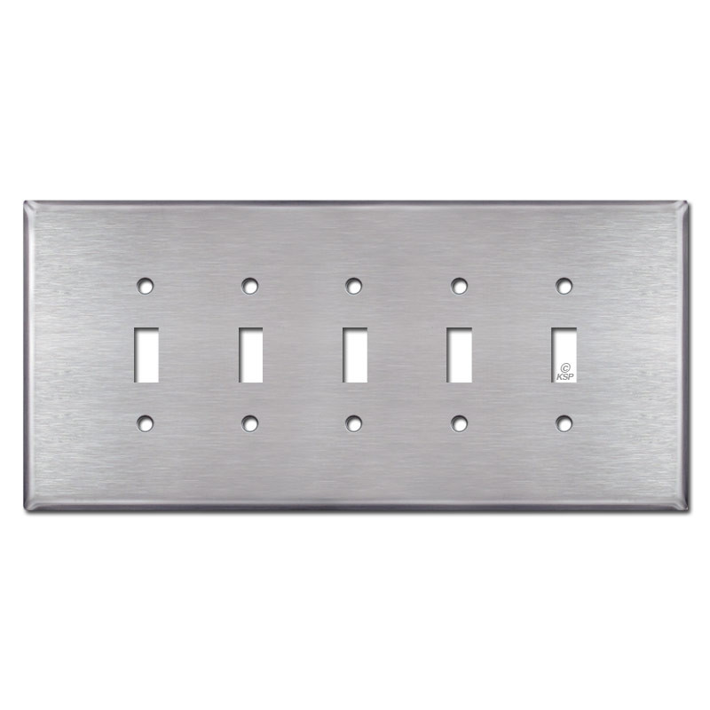 5 Toggle Switch Wall Plate Satin Stainless Steel