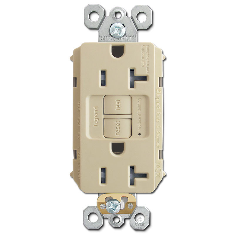 GFI Plug Safety Outlet TR Self Test 20A - Ivory | Kyle Switch Plates
